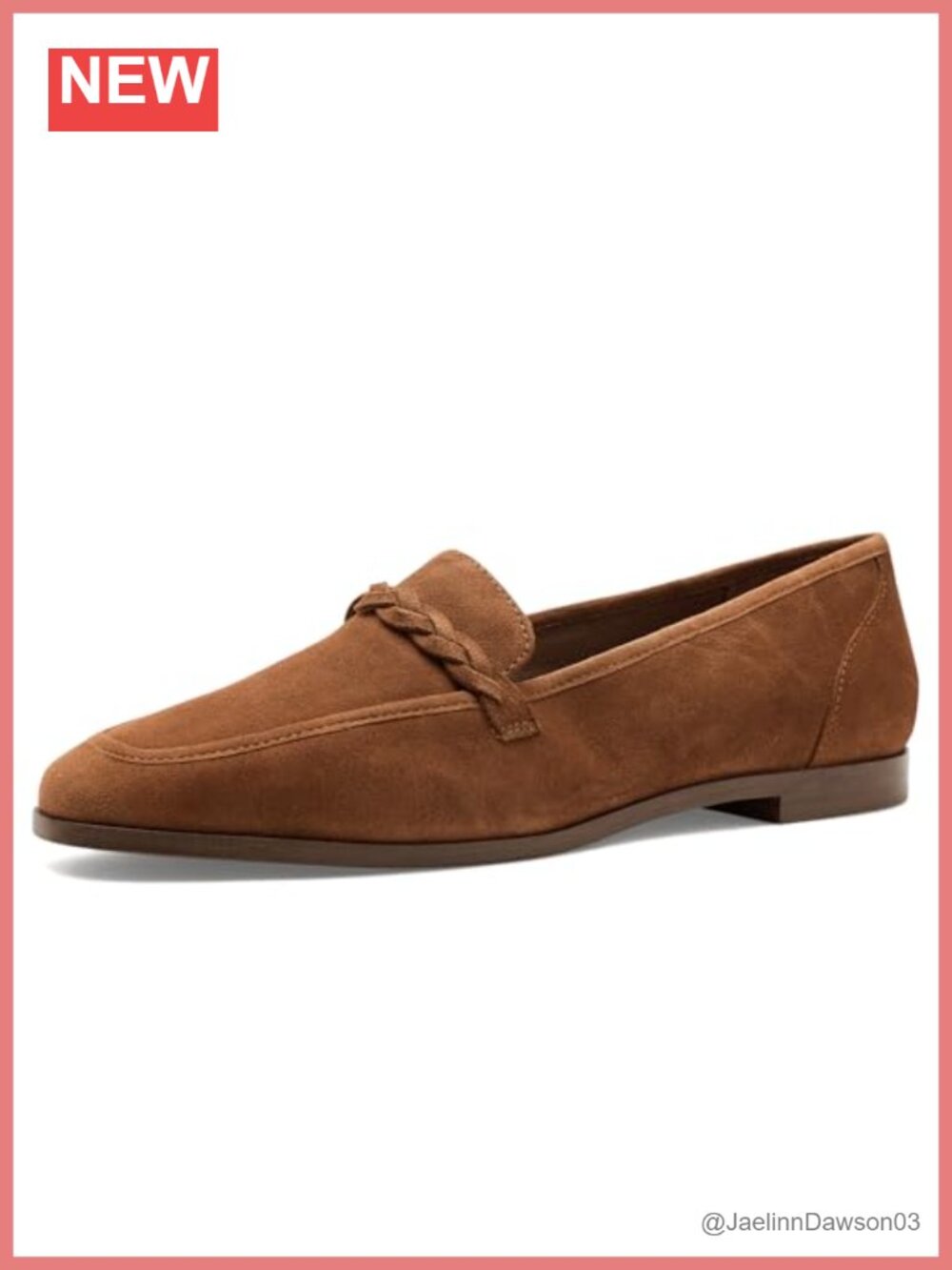 Suede Loafer Flats with Braided Leather Detail, Round Toe